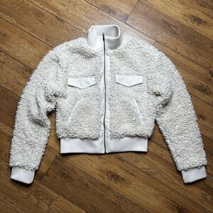 Express‎ x Negin Mirsalehi Cream Faux Fur Sherpa Bomber Jacket Small Zip Up